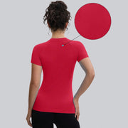 Lightweight seamless short sleeve activewear top in a smooth spandex nylon blend