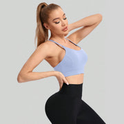 Maanga sports bra with crew neckline and textured wrinkle finish