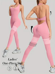Full-length sports bodysuit with crew-style neckline for yoga and gym
