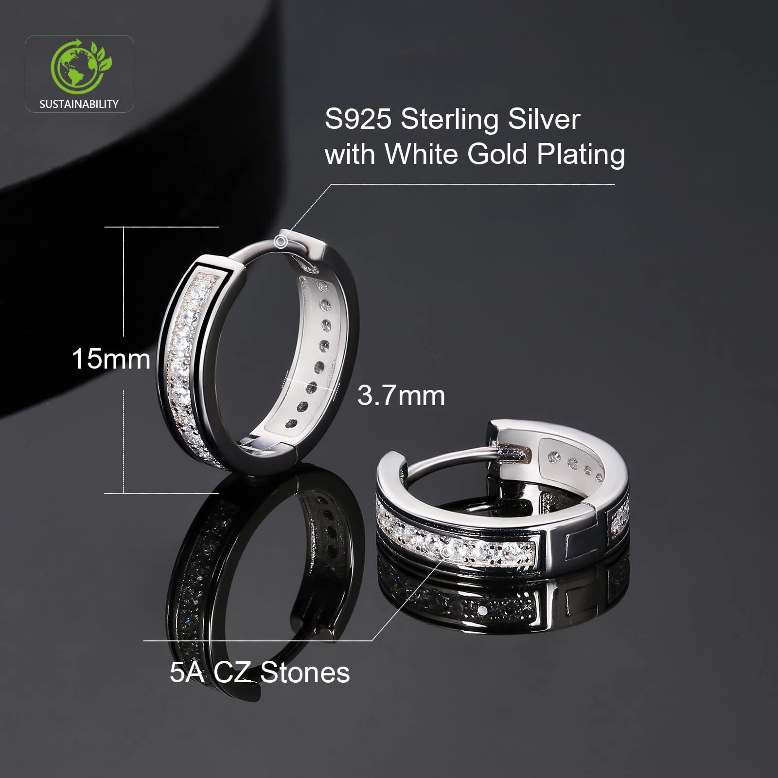 14K Gold Plated 925 Silver CZ Huggie Hoop Earrings