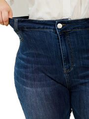 High-stretch polyester-cotton flare jeans in solid dark blue