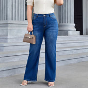Plus Size Wide Leg Jeans in dark blue high-waisted denim