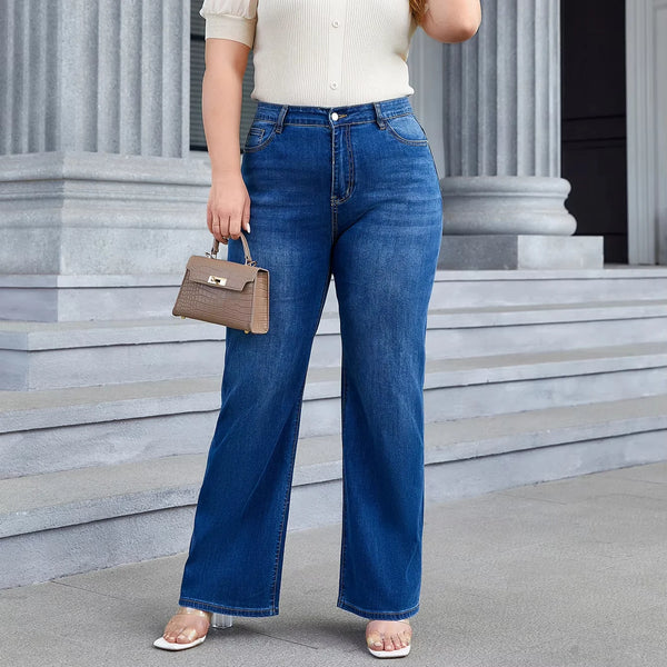 Baggy Jeans Plus Size Wide Leg High Waisted Dark Blue Denim