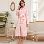 Women's printed fleece robe with plush soft fabric for cozy lounging