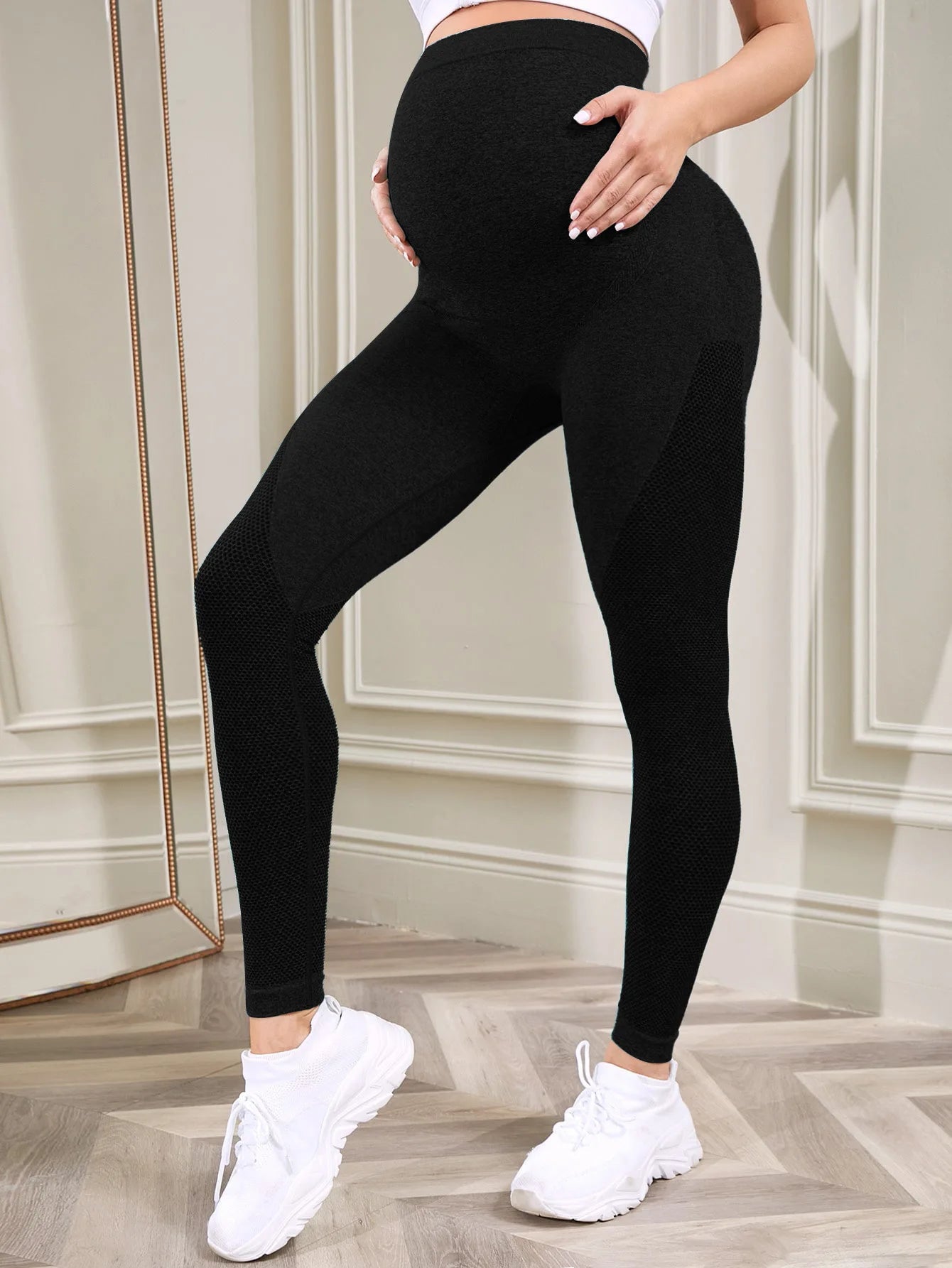 Maternity Solid Color High Waist Casual Leggings Abdominal Support Yoga Pilates Pregnancy Training Pants