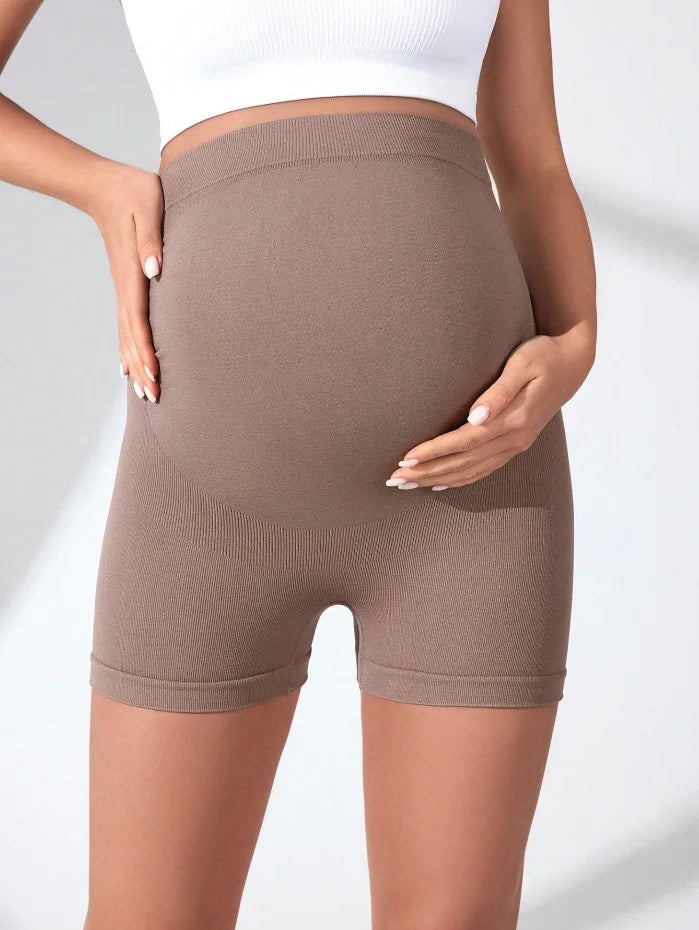 Maternity Seamless High Waist Belly Support Sports Yoga Shorts High Elastic Lightweight Solid Color Three-Quarter Pants
