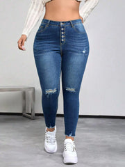 Mid-waist button-fly skinny jeans with slim pencil leg
