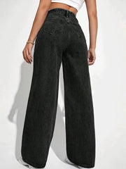 High Waist Mom Jeans with relaxed straight-leg cut and vintage wash