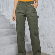 Baggy Cargo Jeans in Dark Green, high-waist multi-pocket denim