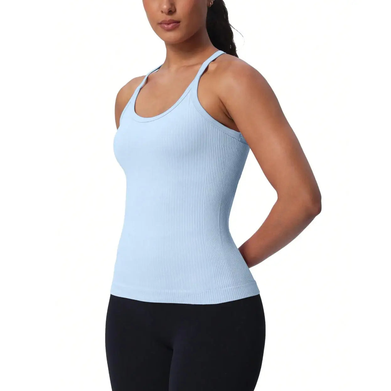 Seamless Women's Workout Tank Tops with Built-In Bra Racerback Athletic Yoga Shirts Ribbed Soft and Breathable Design
