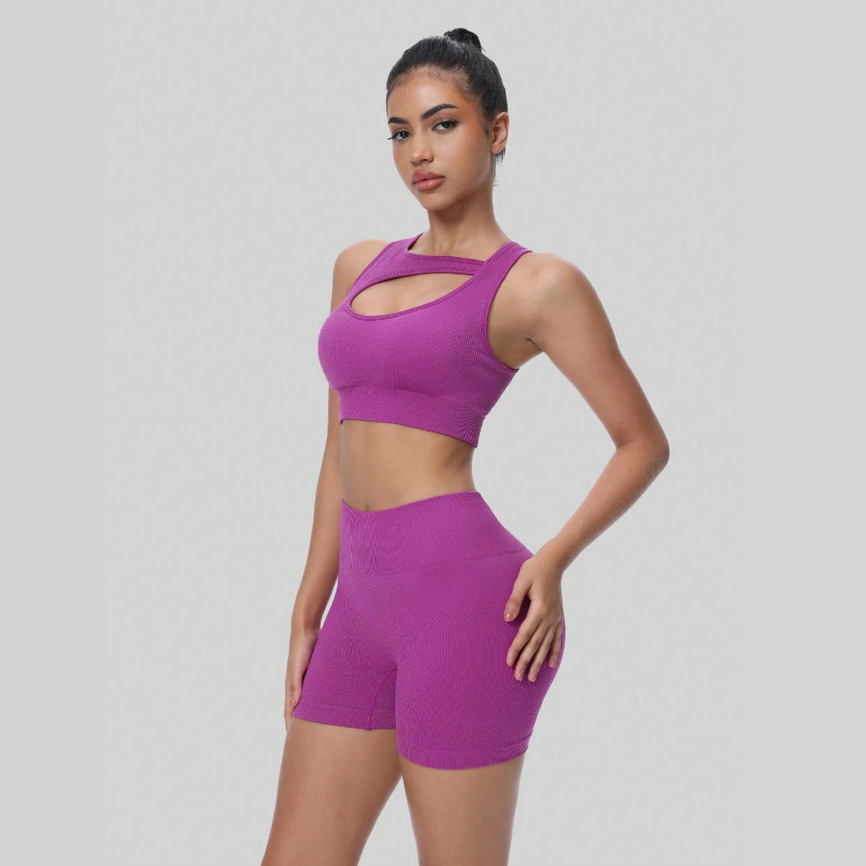 Women's Seamless Knitted Yoga Sets High Elastic Moisture Wicking Sports Two-Piece