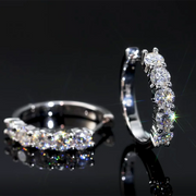 Moissanite Hoop Huggie Earrings in 925 sterling silver with round brilliant-cut stones