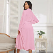 Long-length girls waffle bathrobe with wrap-and-tie closure