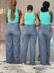 Plus Size Stretch Denim Mom Jeans with classic zipper fly