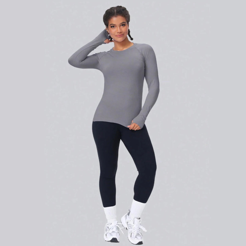 Women's Long-Sleeved Seamless Workout Tops Breathable Yoga Top with Thumb Holes for Running & Yoga