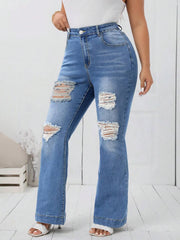 Mid-rise wide leg flare jeans with relaxed loose fit