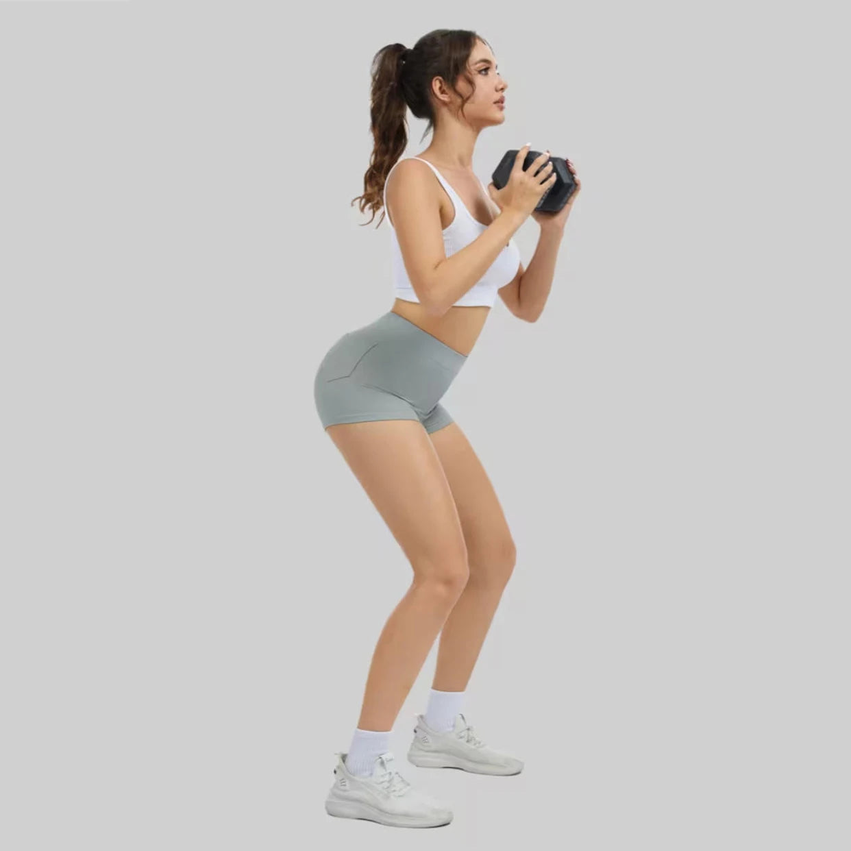 Women's Butt-Lifting High Elastic Sport Shorts with Pockets Solid Color Slimming Fitness Yoga Shorts