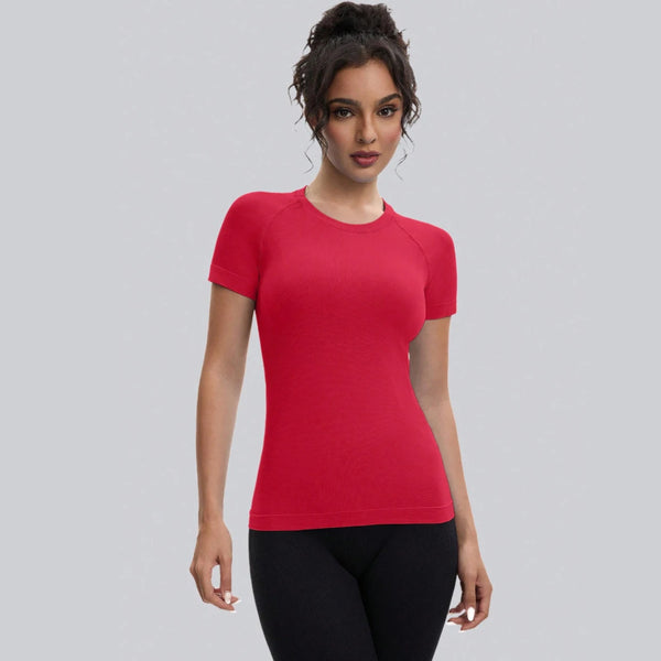 Women's Top Short Sleeve Seamless Workout Shirt — Lightweight Athletic Gym & Yoga Tee
