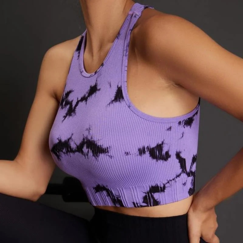 Women's Four-Way Stretch Yoga Vest Tie-Dye Spandex Crop Top for Pilates Fitness Solid Lightweight Breathable Seamless for Girls