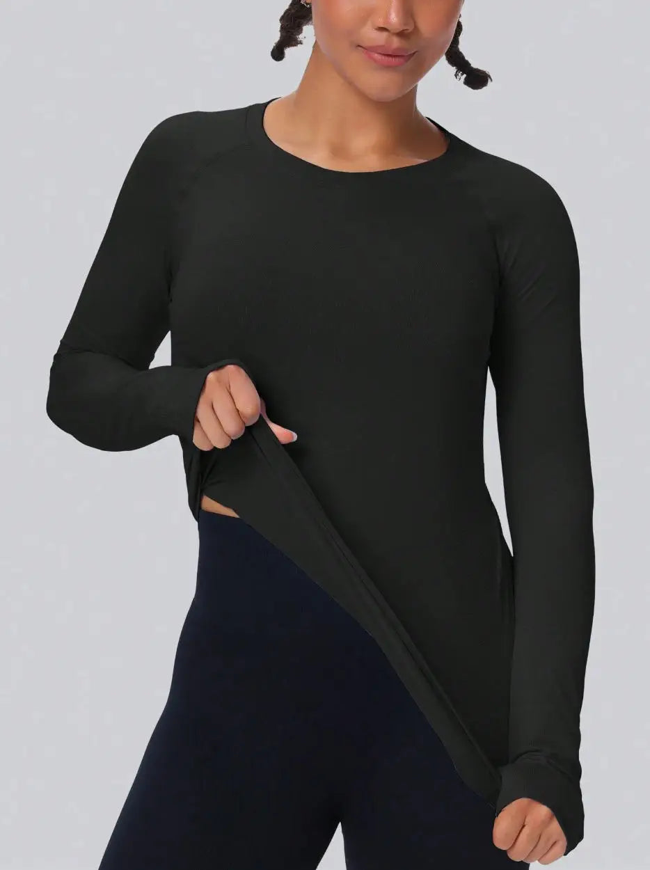 Women's Seamless Long-Sleeve Workout Top with Thumb Holes