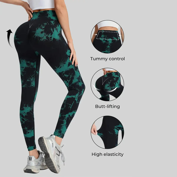 Black Leggings High Waist Seamless Tie Dye Yoga Leggings
