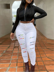 High-waist ripped skinny jeans with slim pencil fit