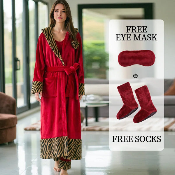 Flannel Pajama Set for Women — 5-Piece Robe & Sleepwear