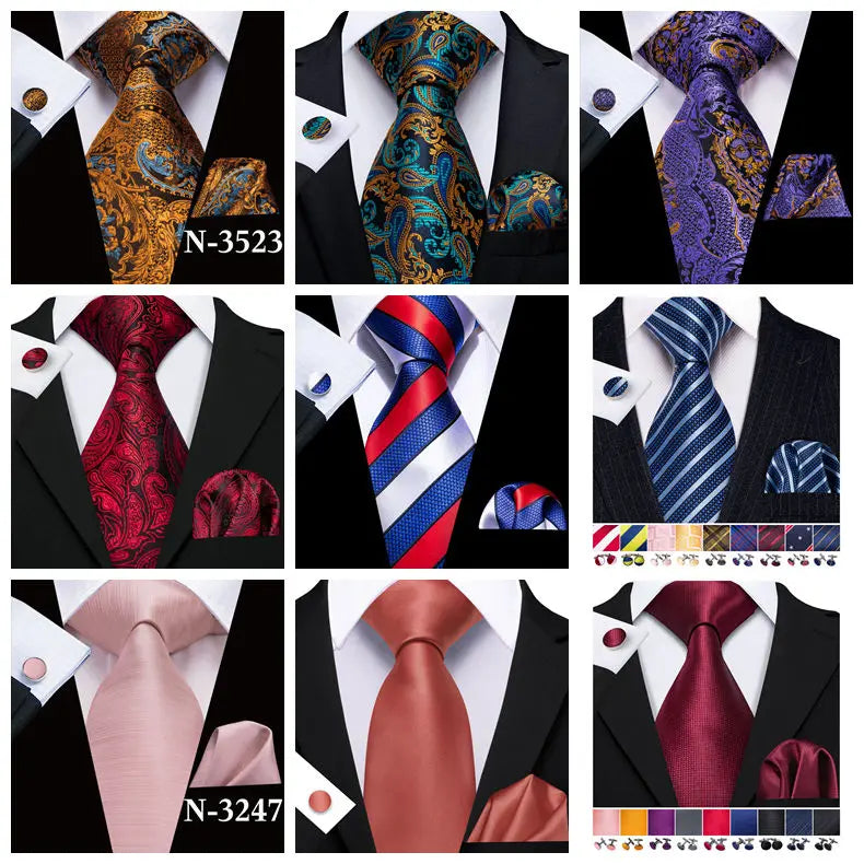 Free Shipping Business Design Jacquard Paisley Mens Silk Tie Gift Tie Cufflinks Hanky 3pc One Set