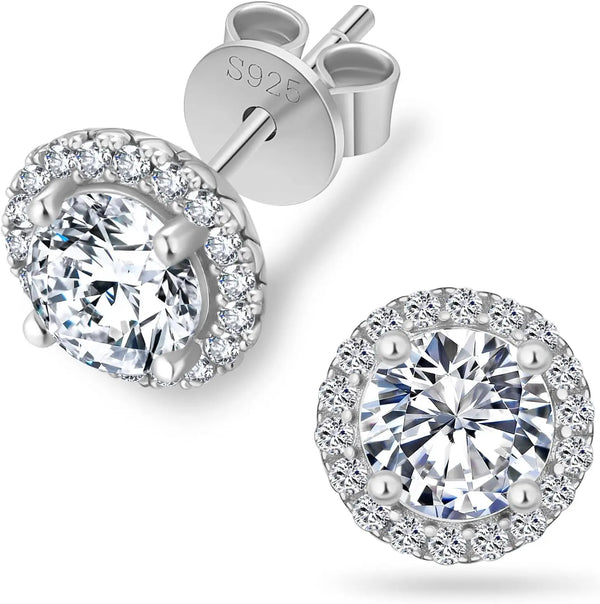 Gold Earrings Moissanite Flower Halo Stud Earrings – 925 Sterling Silver, Unisex