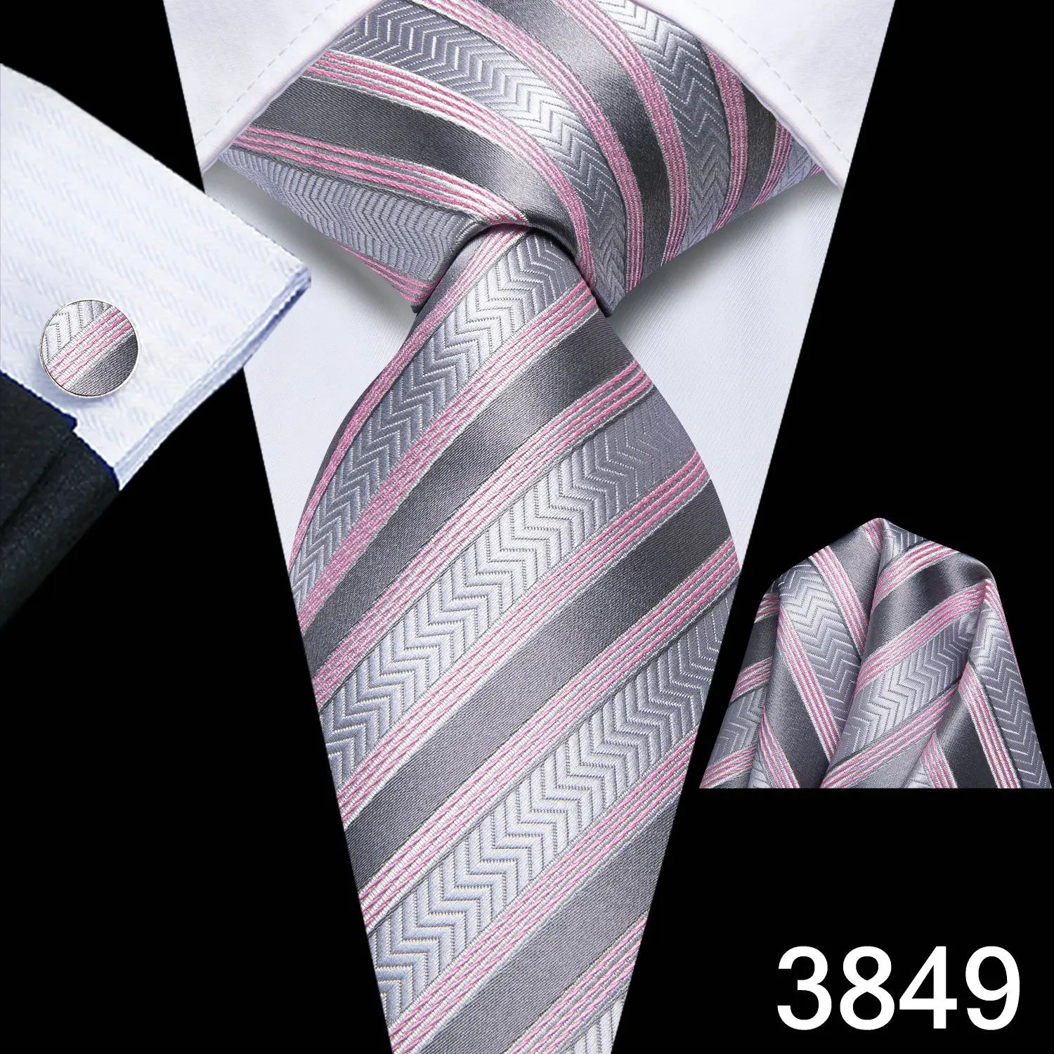 Free Shipping Business Design Jacquard Paisley Mens Silk Tie Gift Tie Cufflinks Hanky 3pc One Set