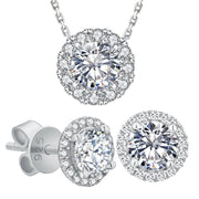 Maanga moissanite jewelry set with flower pendant necklace and matching stud earrings in 925 silver