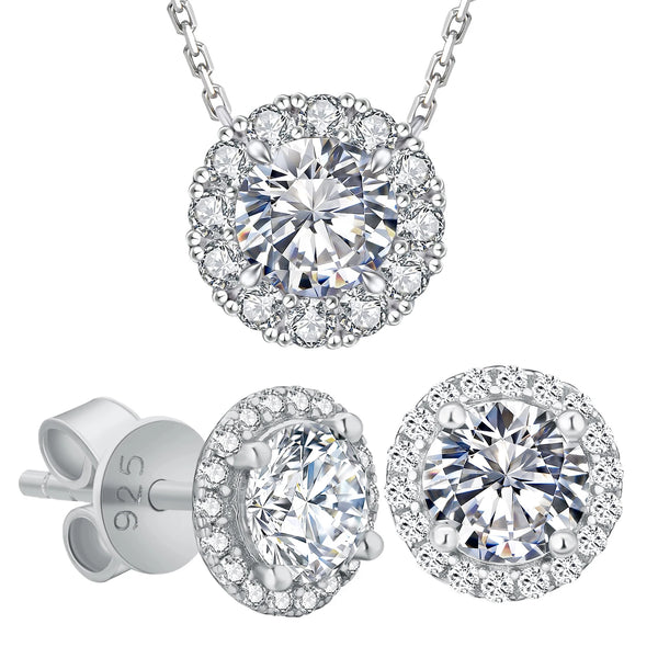 Matching Sets for Women: Moissanite Necklace & Stud Earrings in 925 Sterling Silver