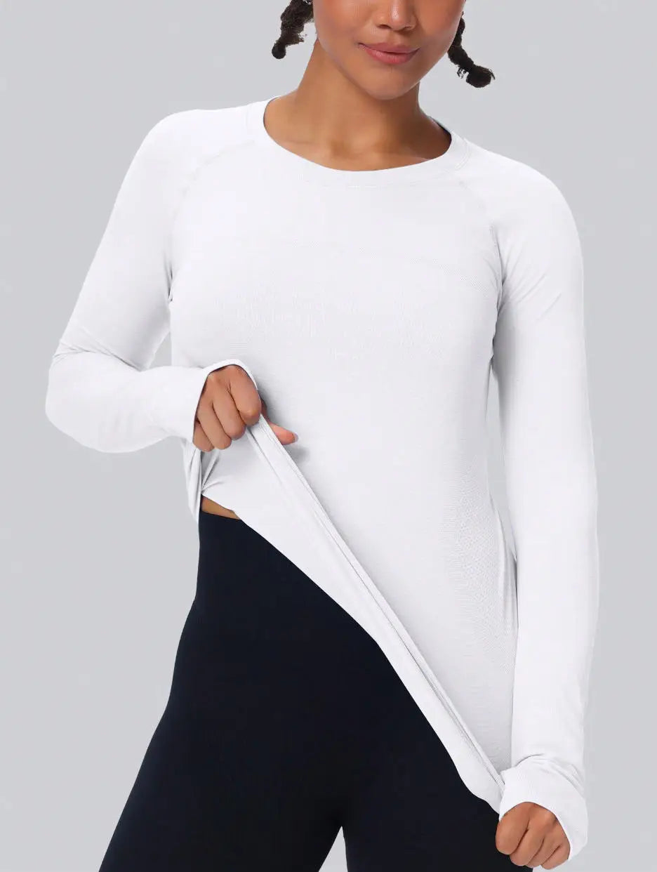 Women's Seamless Long-Sleeve Workout Top with Thumb Holes