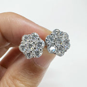 Gold-plated silver moissanite flower cluster earrings with diamond-like sparkle
