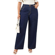 High-waist plus size wide leg jeans in medium-wash denim