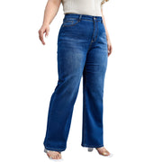 High waist plus size denim jeans in classic medium wash
