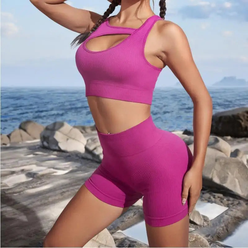 Women's Seamless Knitted Yoga Sets High Elastic Moisture Wicking Sports Two-Piece