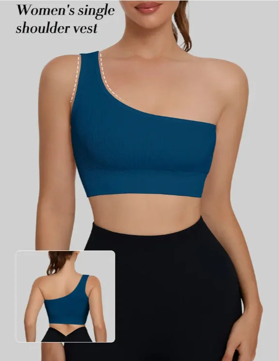 Women's Seamless One-Shoulder Sports Tank Top for Yoga & Running