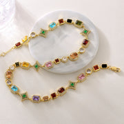 Multi Color Star Tennis Necklace with colorful zircon stones in secure claw setting