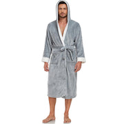 Classic black fleece bathrobe with adjustable wrap fit