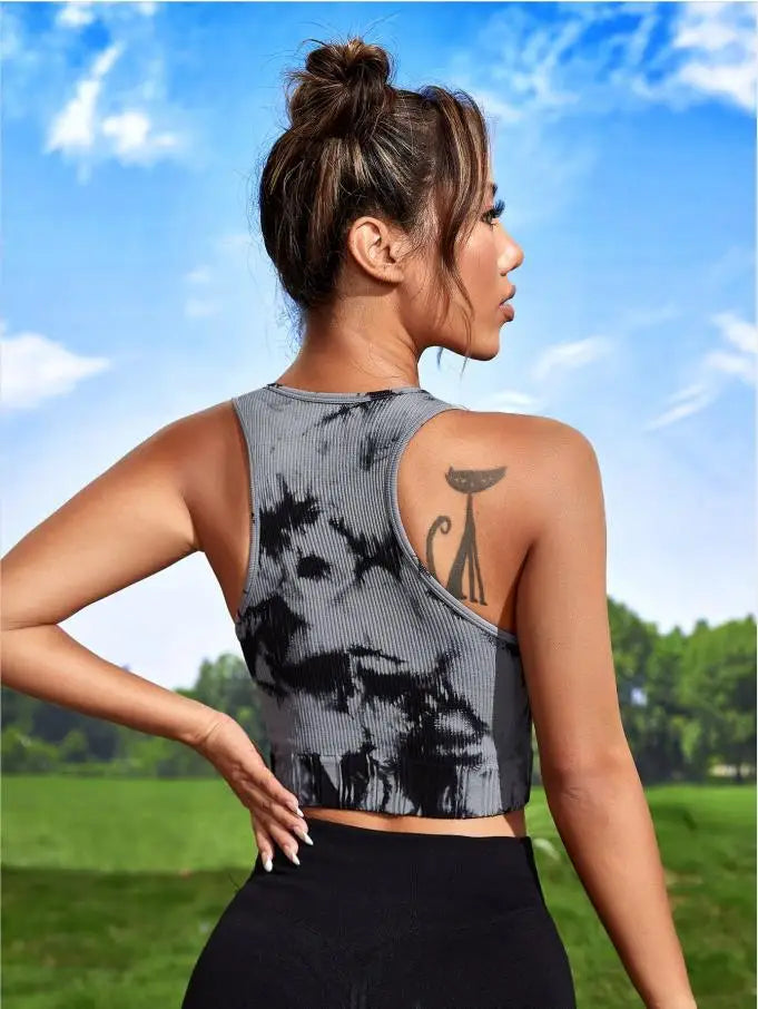Women's Four-Way Stretch Yoga Vest Tie-Dye Spandex Crop Top for Pilates Fitness Solid Lightweight Breathable Seamless for Girls