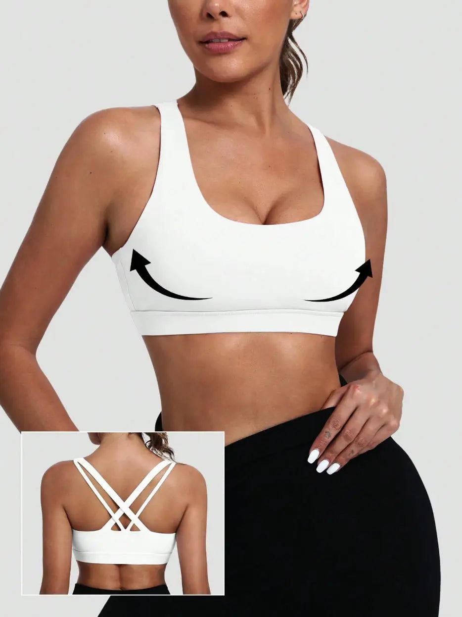 Women's Sports Bra with Medium Support Cross Back Padded Strappy Design Removable Cups Breathable Yoga Bra