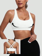 Maanga strappy sports bra shown from the cross-back strap design