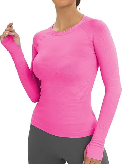 Women's Seamless Long-Sleeve Workout Top with Thumb Holes