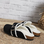 Round-toe velvet home slippers with soft polyester upper