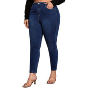 Dark blue stretch skinny jeans with high waist for plus sizes