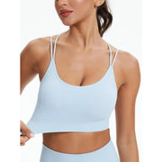 Seamless yoga set with crisscross strap sports bra for high support