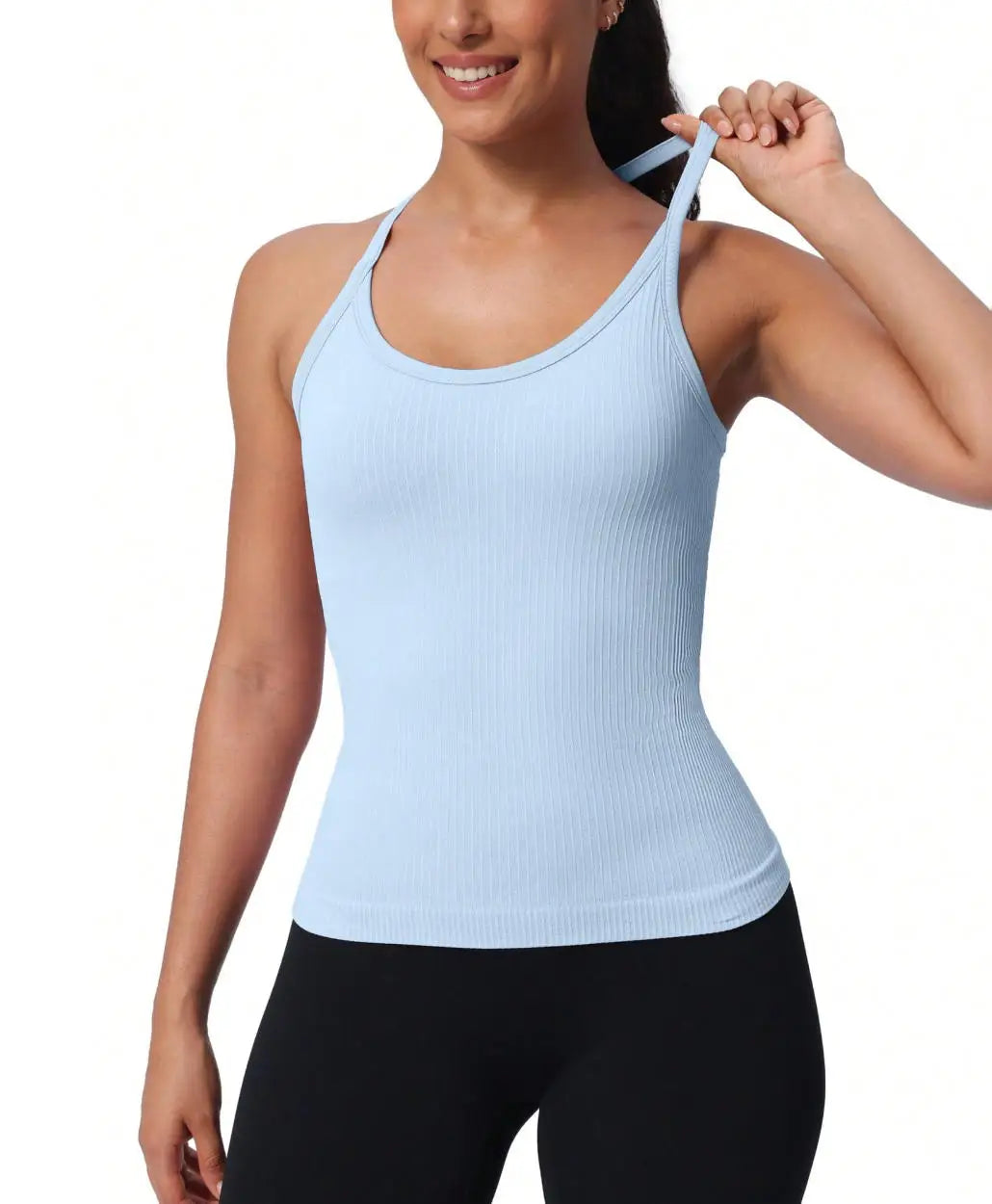 Seamless Women's Workout Tank Tops with Built-In Bra Racerback Athletic Yoga Shirts Ribbed Soft and Breathable Design