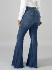 Women's high rise flare jeans with fitted waist and skinny-through-flare cut