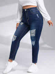 Bleach-wash denim pencil pants with full-length skinny silhouette